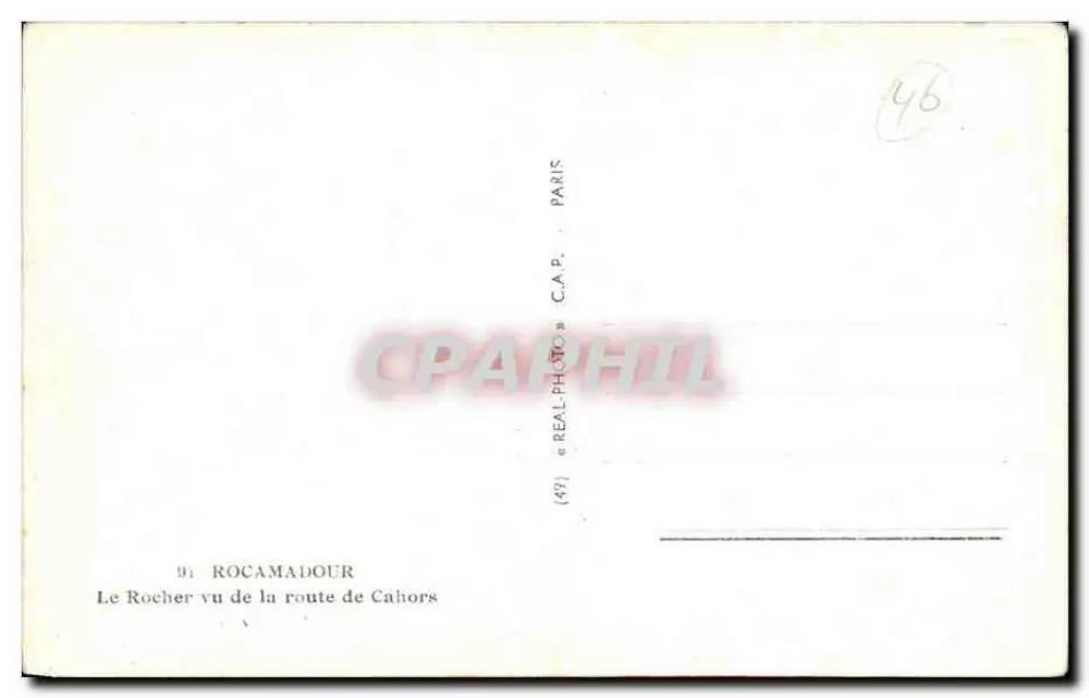 Rocamadour — Der Felsen von der Straße nach Cahors gesehen — C.A.P. (Verlag) - Rückseite