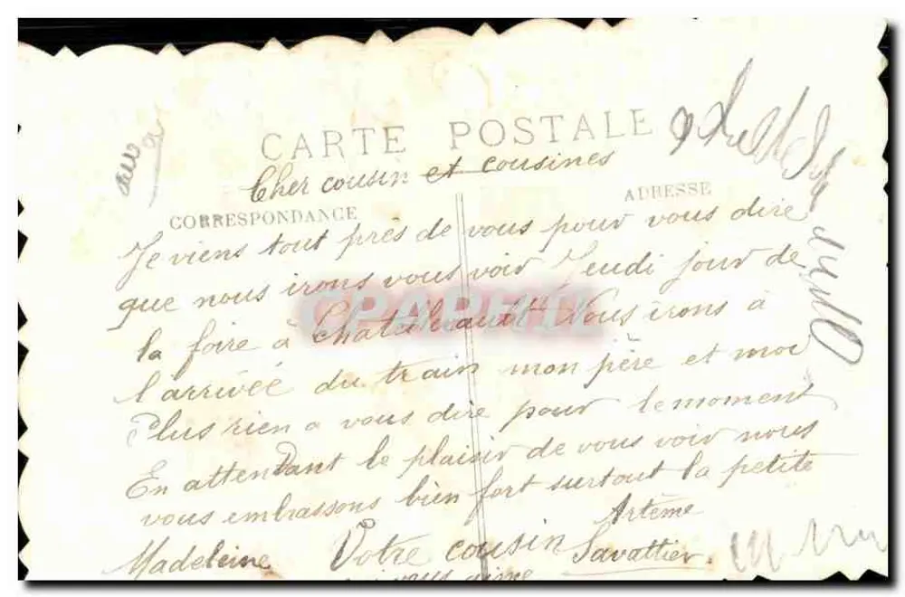 Bouquet de myosotis — Karte mit gedrucktem Text und handschriftlicher Schrift - Rückseite