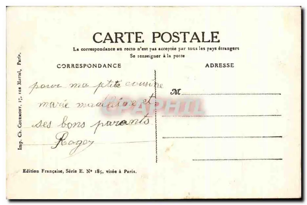 Dois crianças com bandeira francesa e corneta de neblina — Uma Surpresa — Delalgin, Paris - Verso