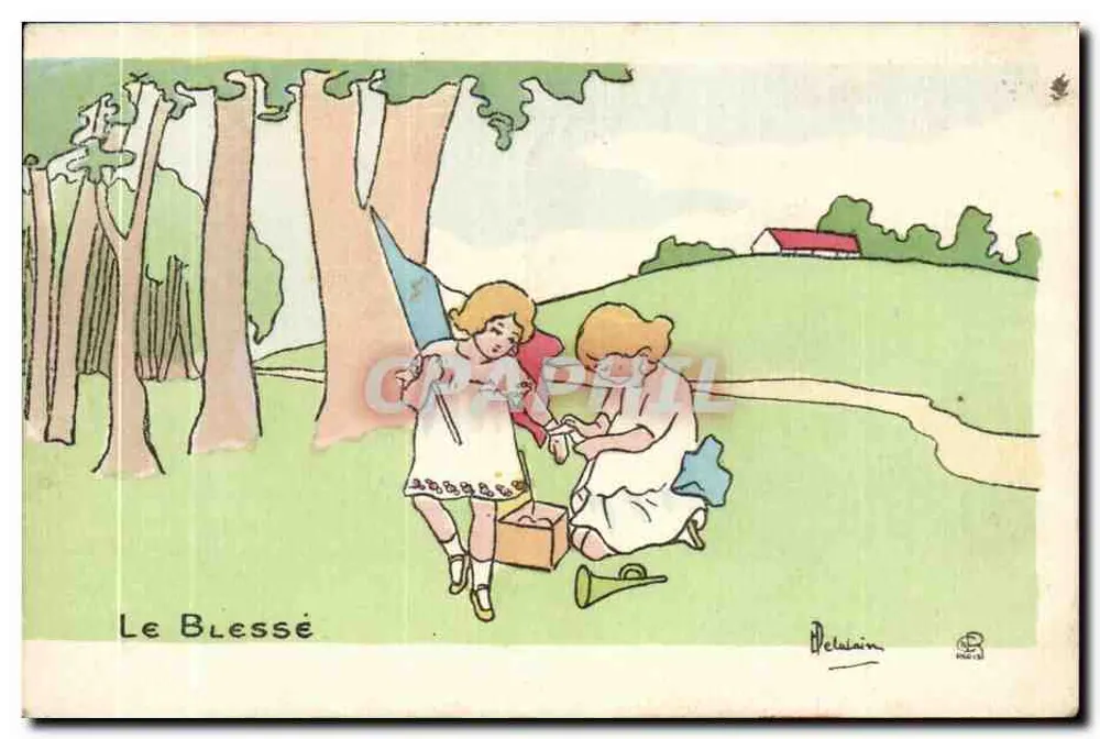 O Ferido — cena de cuidados na floresta — Belaïn, Série E N°187 - Frente