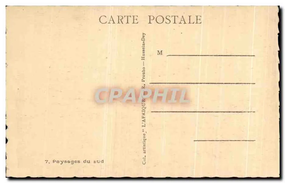 Paisagens do sul — Egito — Col. artística, L’Afrique, n°7 — R. Prouho & Hussein-Dey - Verso