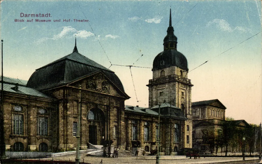 Darmstadt — Blick auf Museum und Hof-Theater — Postkarten-Kunstverlag Wilh. Gailing, Darmstadt, Nr. 214 - Vorderseite