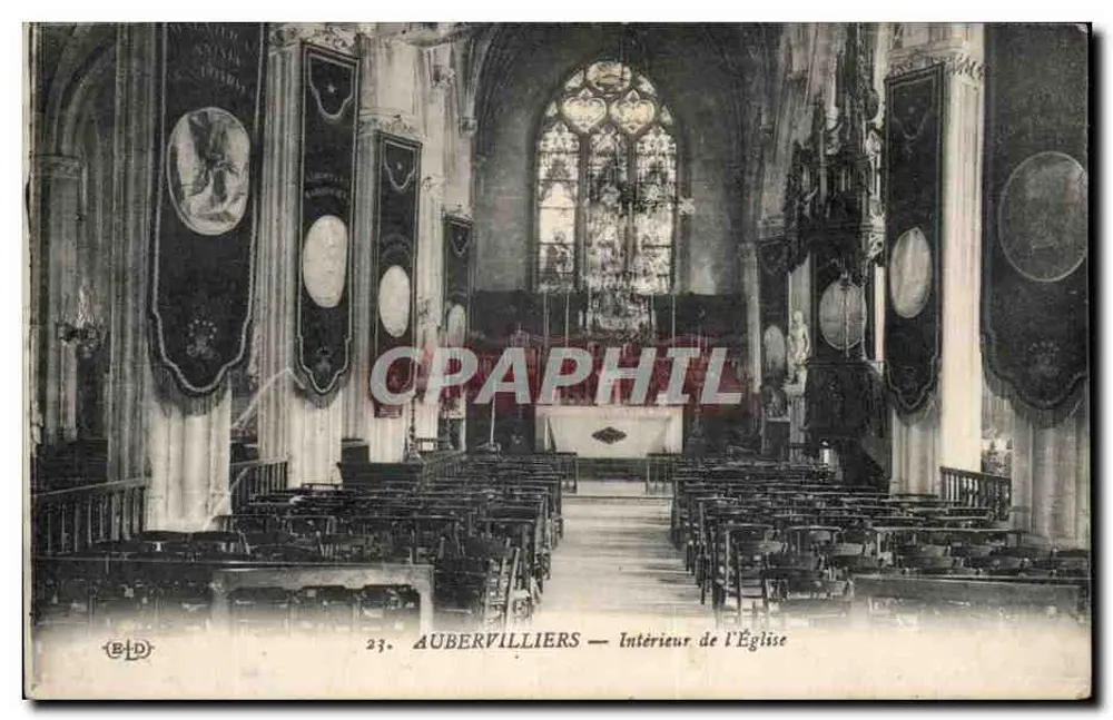 AUBERVILLIERS — Innenansicht der Kirche — B.D. n°23 - Vorderseite