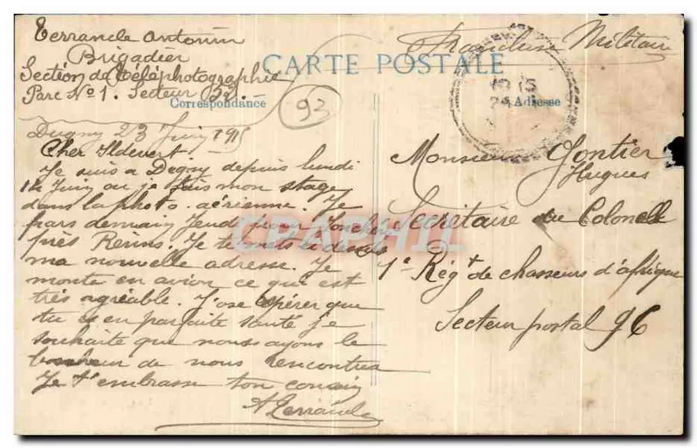 Dugny (Seine) — Collège Larousse — Campagne 1914-15 - Verso