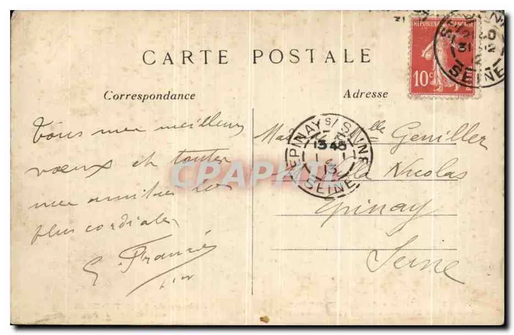 Abtei SAINT-DENIS — historischer Vergleich vor und nach dem Brand der Spitze — Verlag J.F. - Rückseite