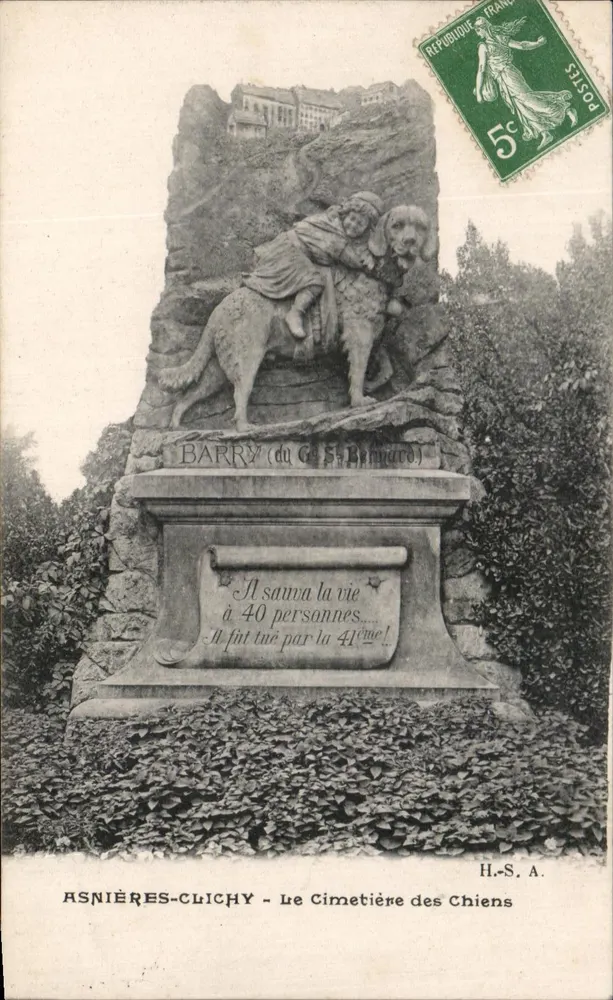 Asnières-Clichy — Le Cimetière des Chiens — Monument à Barry (du Général Bernard) - Vorderseite