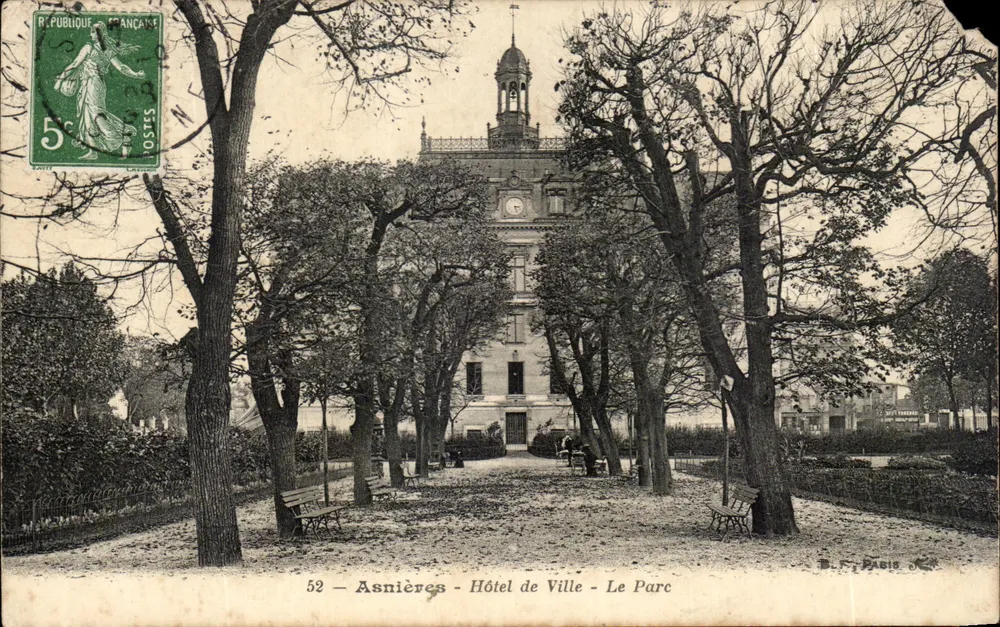 Asnières - Hôtel de Ville - Le Parc — éditeur B.L. Paris N°52 - Recto