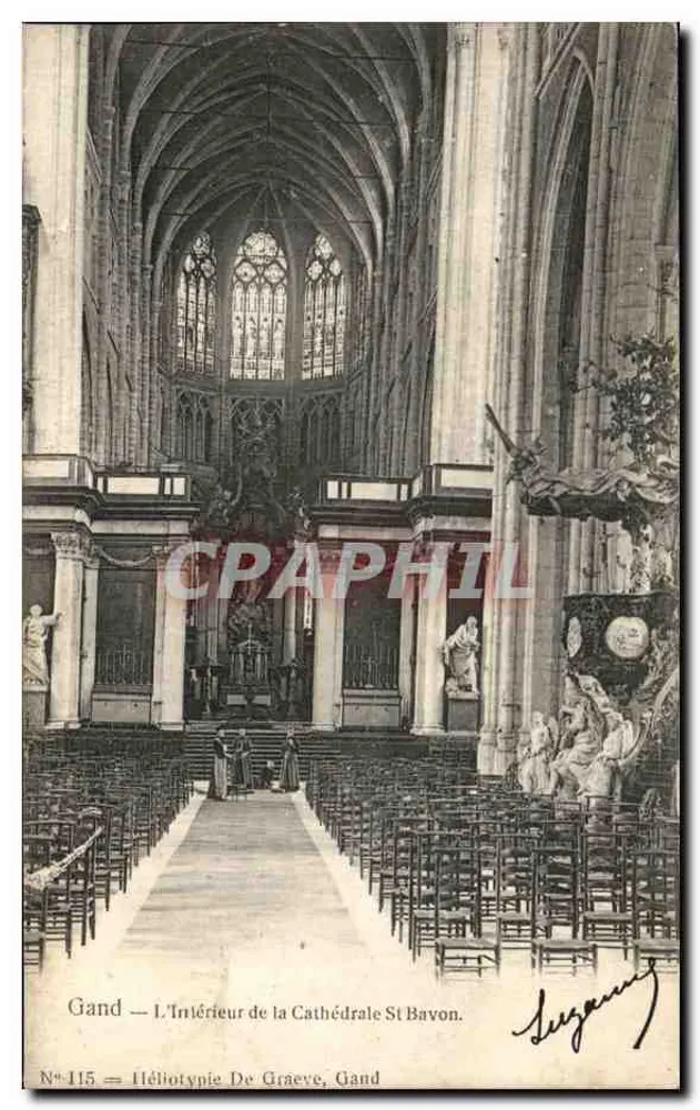 Gand — Innenansicht der Kathedrale St. Bavon — Héliotypie De Graeve, Gand, Nr. 115 - Vorderseite