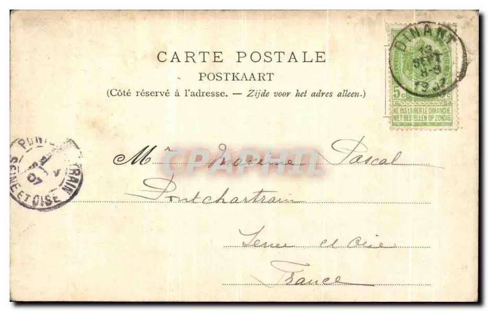 Dinant — A Igreja — Editor Édouard Aunacès, Série Artística No 6 - Verso