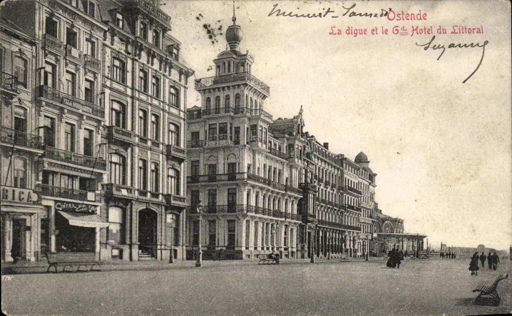 Ostende — Die Digue und das Grand Hôtel du Littoral — Imprimerie Minuit-Lamé - Vorderseite