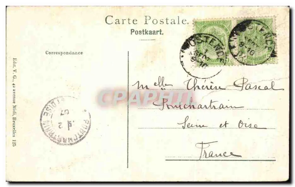 Ostende — Die Digue und das Grand Hôtel du Littoral — Imprimerie Minuit-Lamé - Rückseite