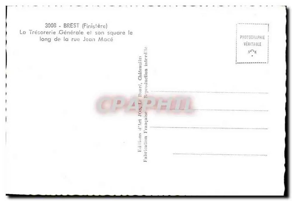 Die Generalkasse in Brest — Straße Jean Macé — Éditions d'Art Jos. Châteaunin - Rückseite