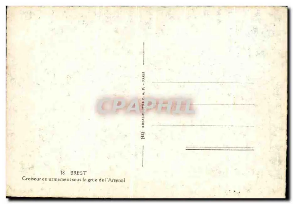 Kreuzer während der Bewaffnung unter der Krane des Arsenal — Brest — REAL-PHOTOS C.A.P. PARIS (18) - Rückseite