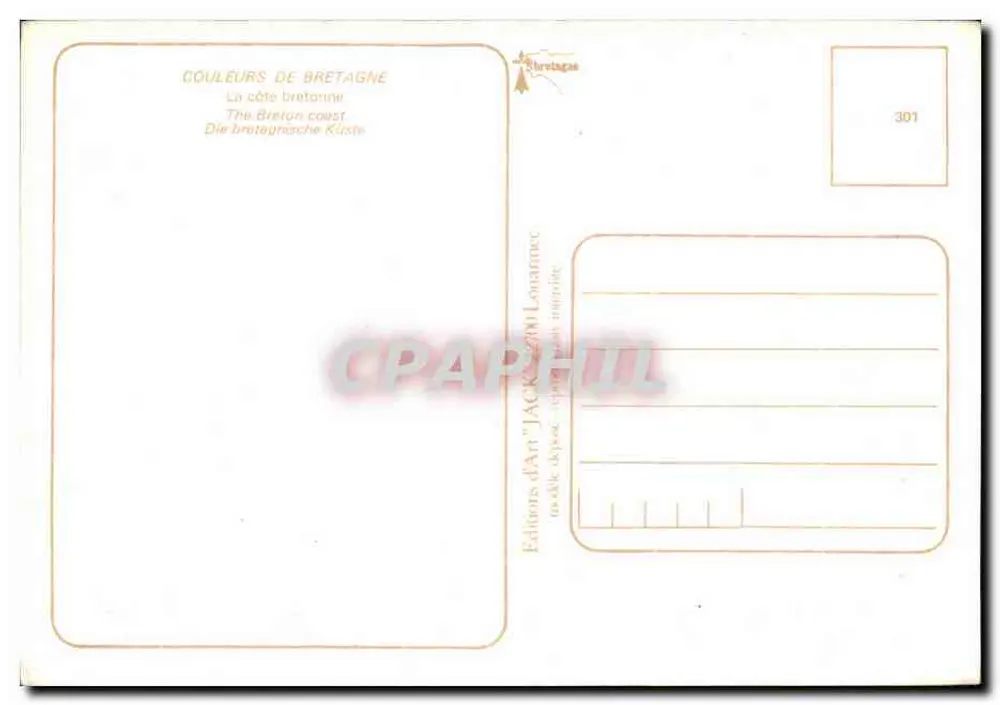 Costa da Bretanha — vista de falésias e ondas — Éditions d'Art JACK, n° 301 - Verso