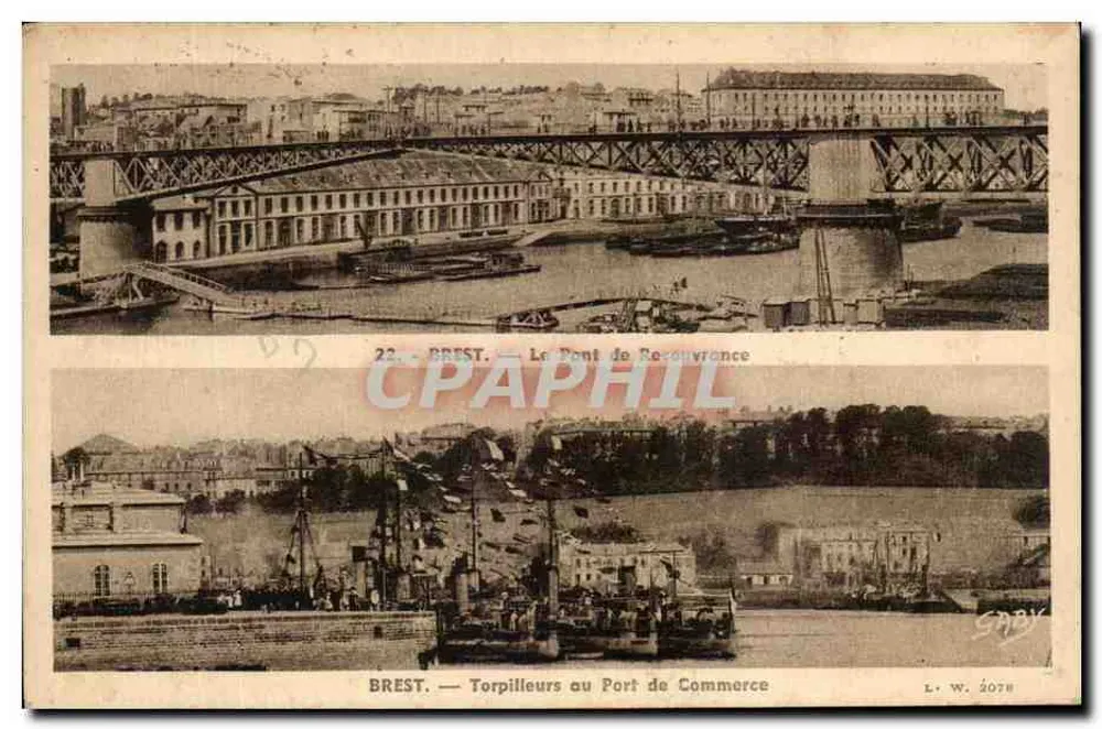 Brest — Der Pont de Recouvrance und Torpilleurs am Hafen — Edition Gaby - Vorderseite