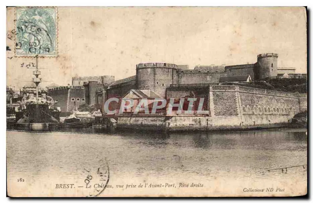 Brest — Das Schloss, Ansicht vom Avant-Port, rechte Seite — Collections ND Phot, n° 762 - Vorderseite