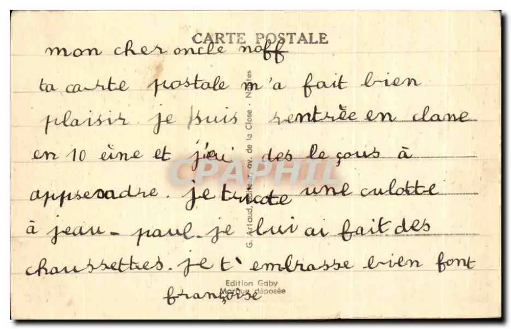 Brest — Cours d'Ajot — Les Jardins — Éditeur Gaby, n° 174 - Verso