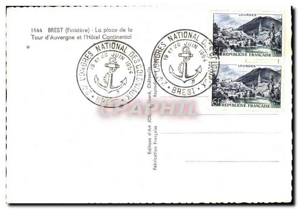 Brest (Finistère) — Die Place de la Tour d'Auvergne und das Hotel Continental — Éditions d'Art JOS - Rückseite