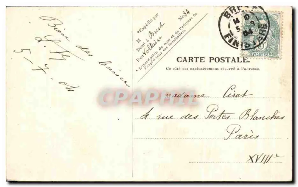 Brest — Der Vorderhafen. Das Schloss — V. P. Paris. Nr. 9 - Rückseite