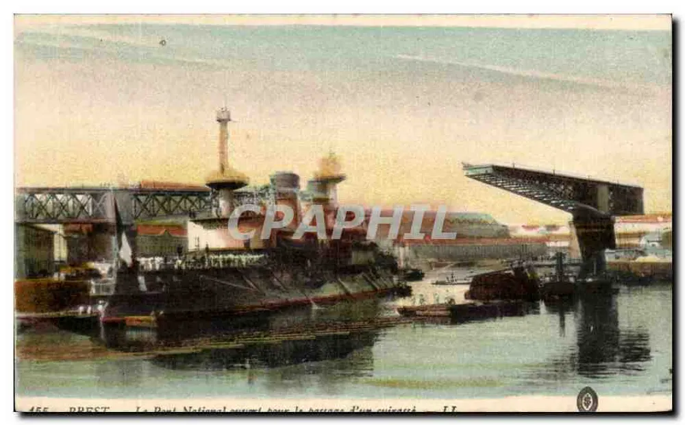 Brest — O Ponte Nacional aberto para o trânsito de um encouraçado — Levit & Cie, n°455 - Frente