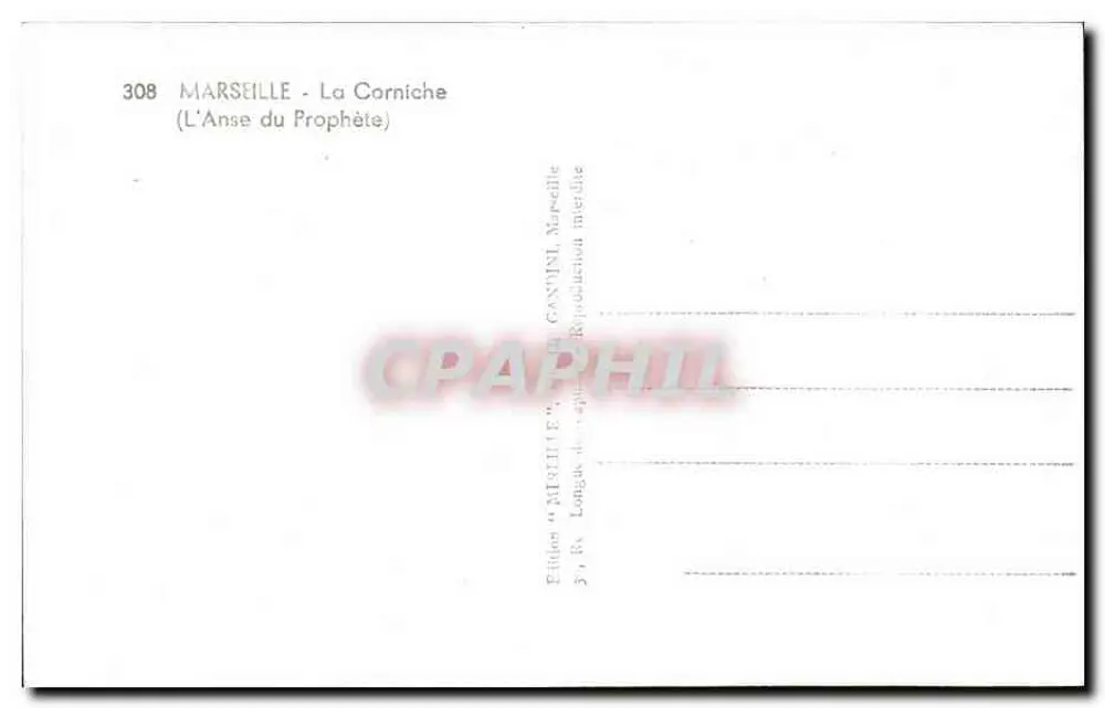 MARSEILLE - La Corniche (L'Anse du Prophète) — Édition Mireille, n°308 - Rückseite