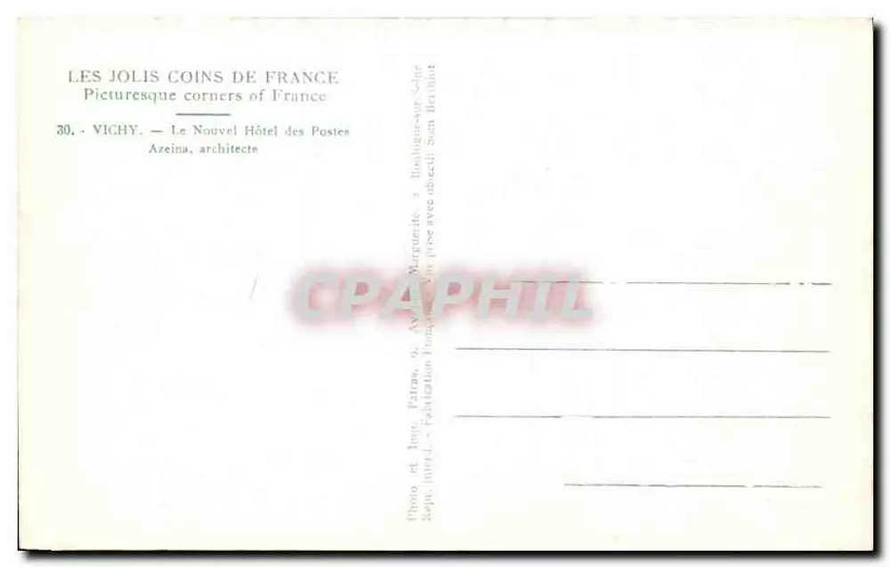 Hôtel des Postes de Vichy — Vichy — Verlag Patras, Nr. 30 - Rückseite