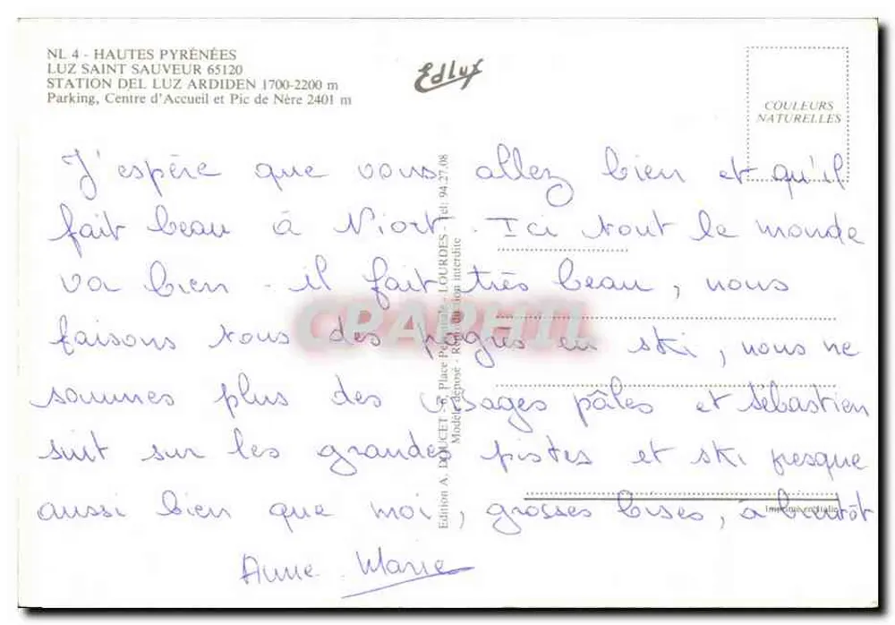 Esqui em Luz-Ardiden — Pirineus — Edição A, Lourdes - Verso