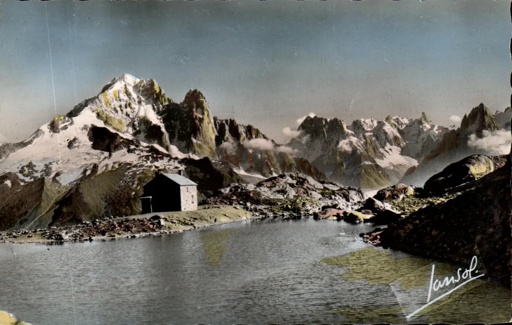 Chamonix — Il Lago Bianco, la Punta Verde, i Dru, le Grandi Jorasses — Jansol - Recto