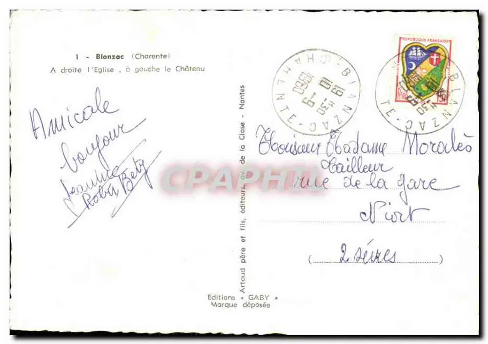 Blanzac (Charente) — Kirche rechts, Schloss links — Editions Gaby - Rückseite