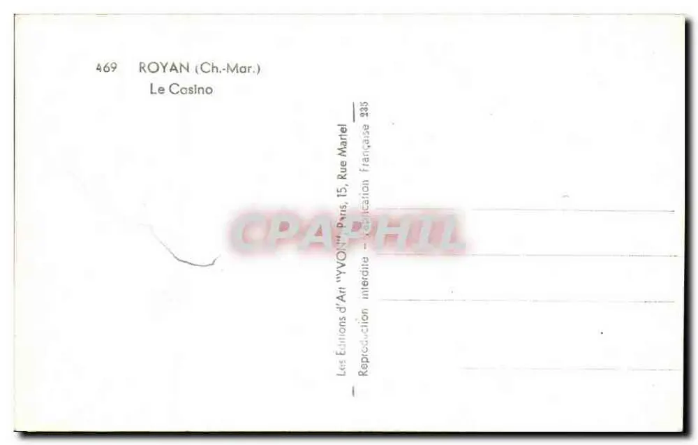 Royan (Charente-Maritime) — A Vista do Casino — Edições de Arte 'VYQO' Paris - Verso
