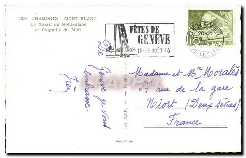 Chamonix - Mont-Blanc und die Aiguille du Midi — Real-Photo n°1358 - Rückseite