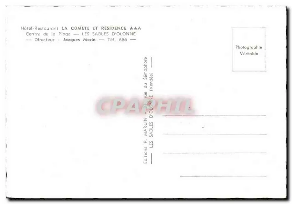La Comète et Résidence — Les Sables-d'Olonne — Editions P. Marlin - Rückseite