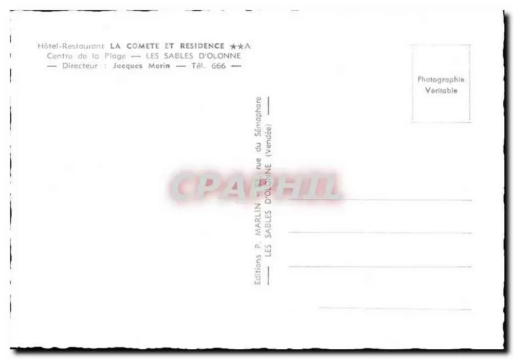 Les Sables-d'Olonne — Hotel-Restaurante La Comète e Residência — Editor: Edições P. Marlin - Verso