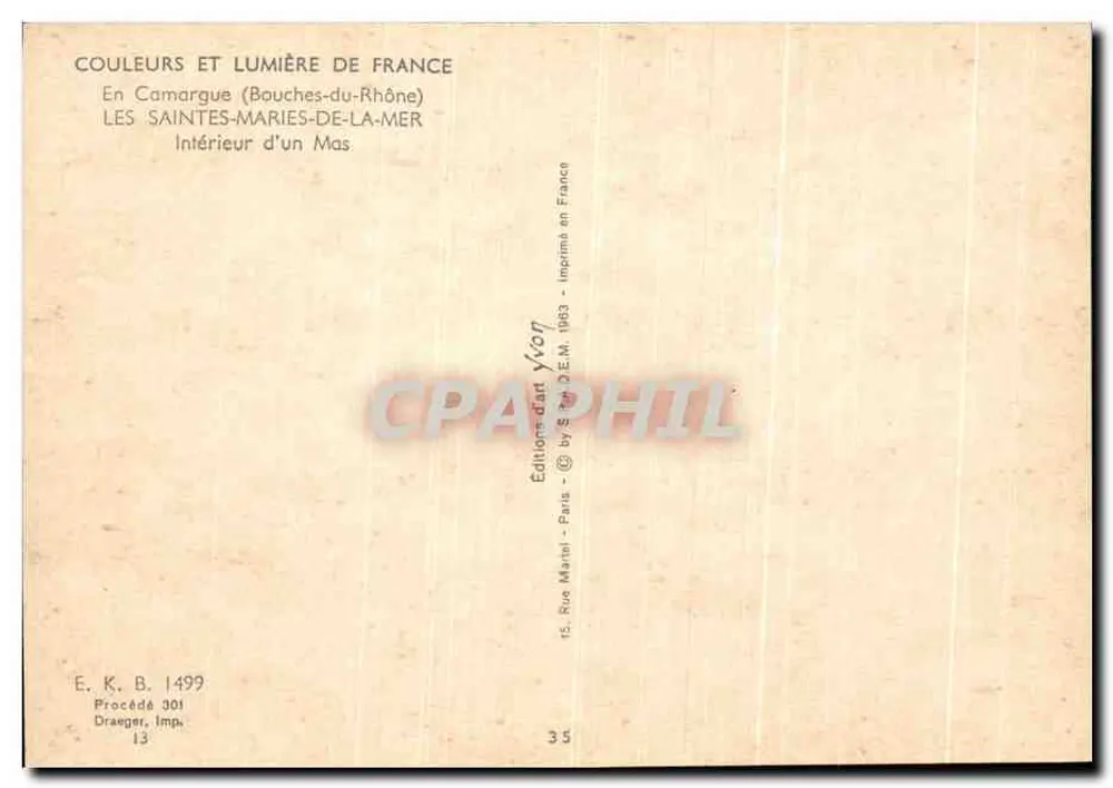 Intérieur d'un Mas — Camargue (Bouches-du-Rhône) — Éditions d'art Yvion - Verso
