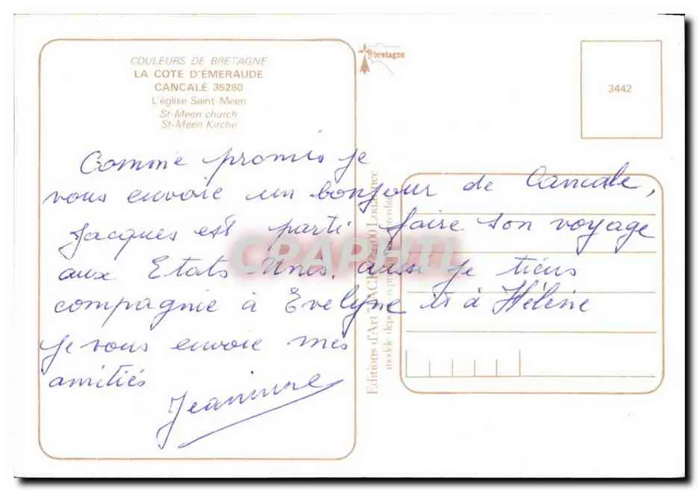 Kościół św. Meena — Cancale — Wydawnictwo Sztuki Bretanii, nr 3442 - Rewers