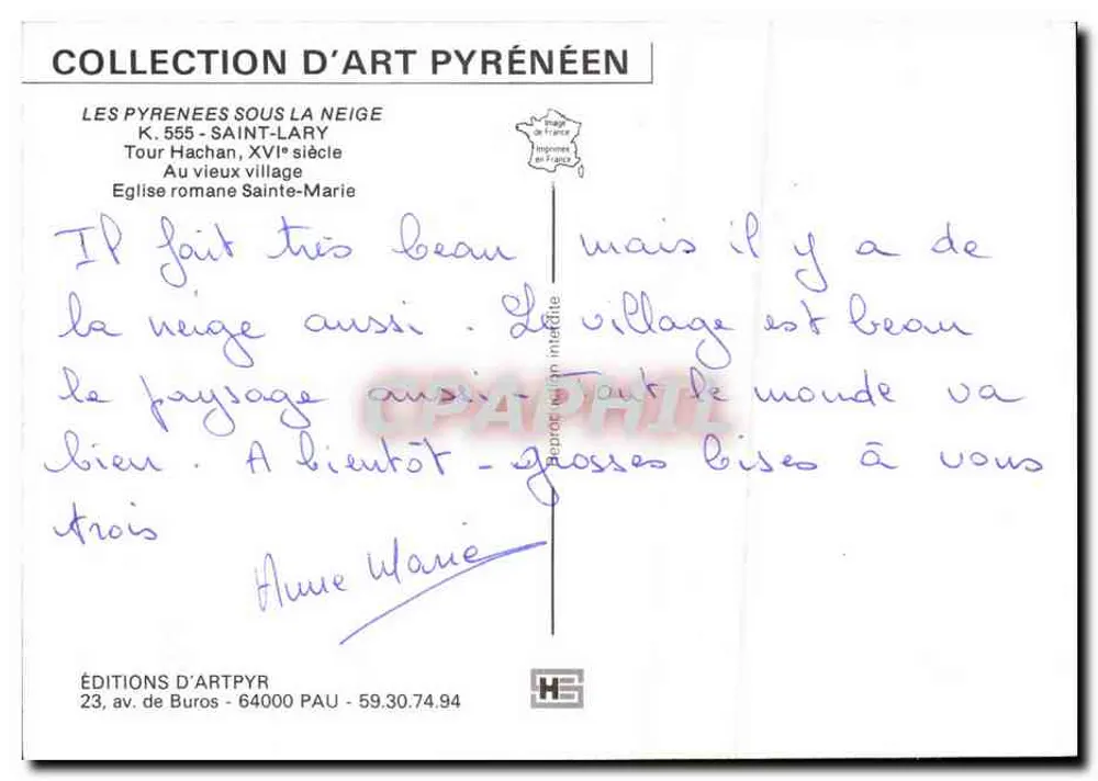 Saint-Lary — winterpanoramische Ansicht — Éditions d'Art Pyrénées, K. 555 - Rückseite