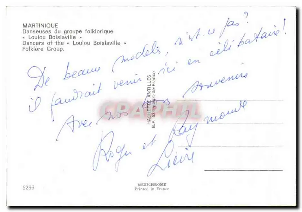 Martinique — Tänzerinnen des Volksgruppen « Loulou Boislaville » — Hachette Antilles, n° 5296 - Rückseite