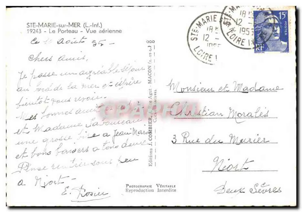 Ste-Marie-sur-Mer (L.-Inf.) — Le Porteau — Luftbild — Éditions J. Combier - Rückseite