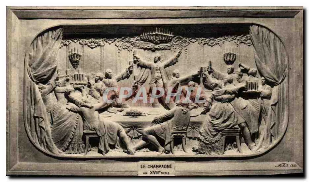 Champagner im 18. Jahrhundert — gemeißelter Basrelief aus Kalkstein — Champagne Pommery & Greno - Reims - Vorderseite