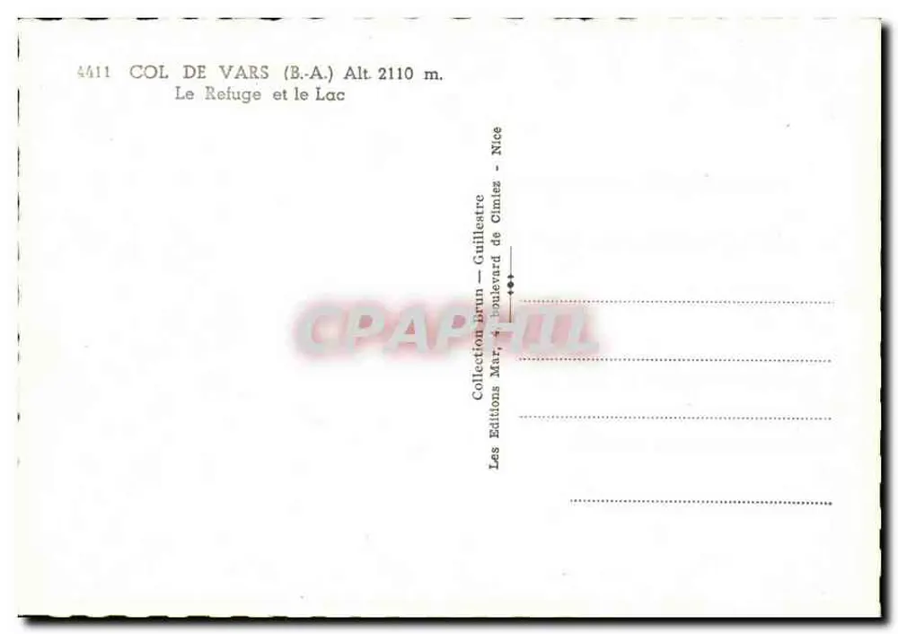 Col de Vars (B.A.) — O Refúgio e o Lago — Edições Brun, Guillestre - Verso