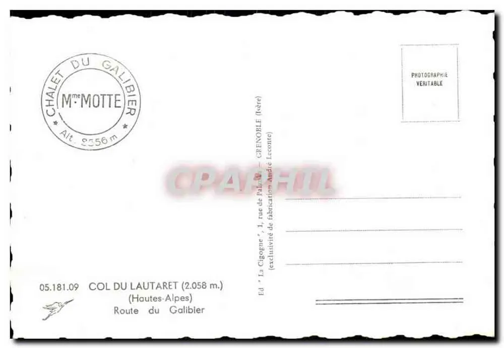 Col do Lautaret (2.058 m) — Altos-Alpes, Estrada do Galibier — editor La Cigogne - Verso