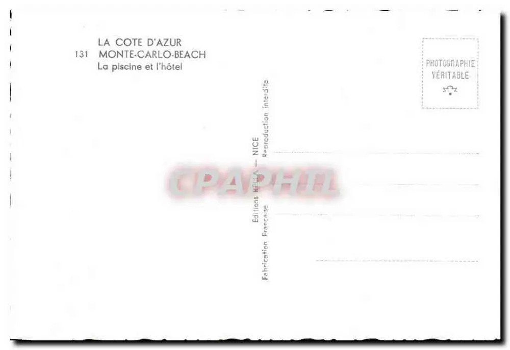 Monte-Carlo-Beach — Die Schwimmbad und das Hotel — Rella, französische Ausgaben, NICE, n°131 - Rückseite