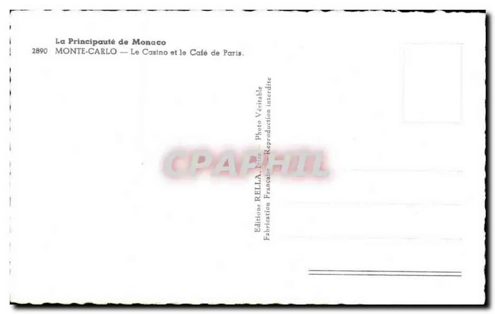 Monte-Carlo — Das Casino und das Café de Paris — Edition Rella, Nr. 2890 - Rückseite