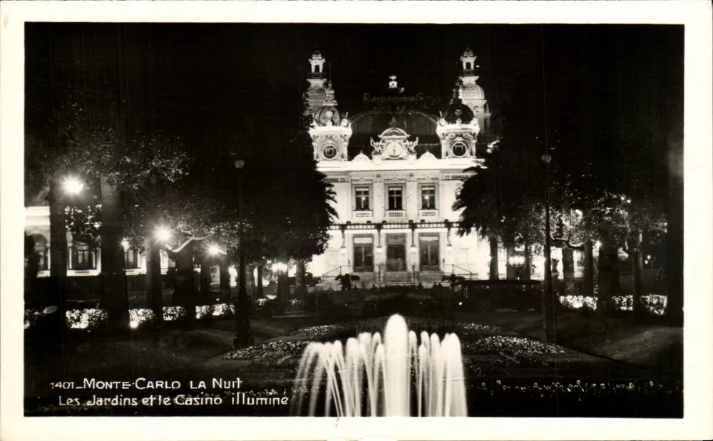 Monte-Carlo in der Nacht — Die Gärten und das beleuchtete Casino — Editions C. Cigogna, Monaco - Vorderseite