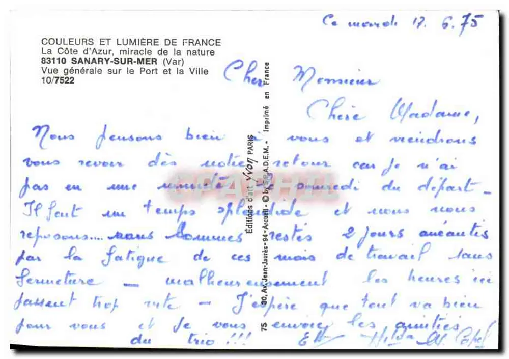 Sanary-sur-Mer — Allgemeiner Blick auf den Hafen und die Stadt — Éditions Jean-Jaurès-94, Arcueil - Rückseite