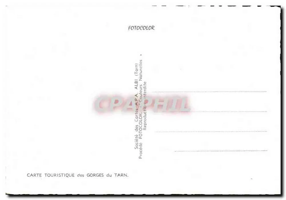 Gorges do Tarn — Carte Touristique Illustrée — Société des Cartes A.P.A. ALBI (Tarn) - Verso