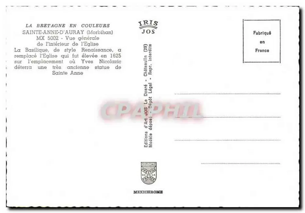 Innenansicht der Basilika von Sainte-Anne-d'Auray — Morbihan — Editions d'Art JOS - Rückseite