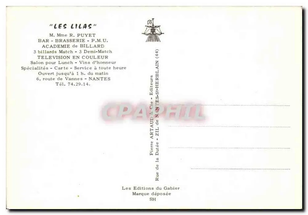 Les Lilas — Café, Brasserie, Billards — Nantes - Rückseite