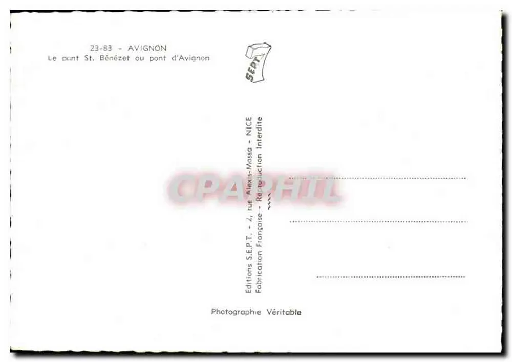Ponte Saint-Bénézet — Avignon — Éditions S.E.P.T. - Verso