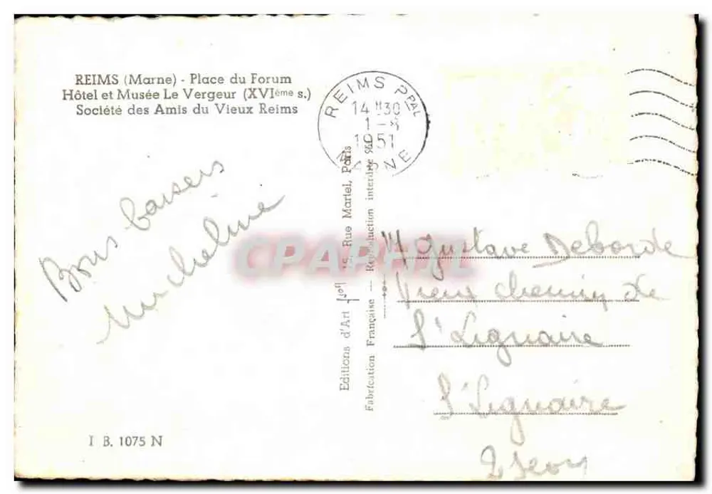 Reims — Hôtel et Musée Le Vergeur (XVIème s.) — Éditions d'Art Jean Léon - Rückseite